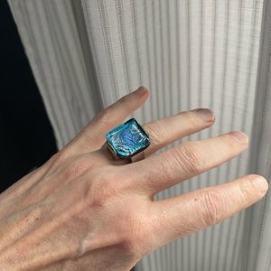 Silver and glass ring - size 7. Funky / cool